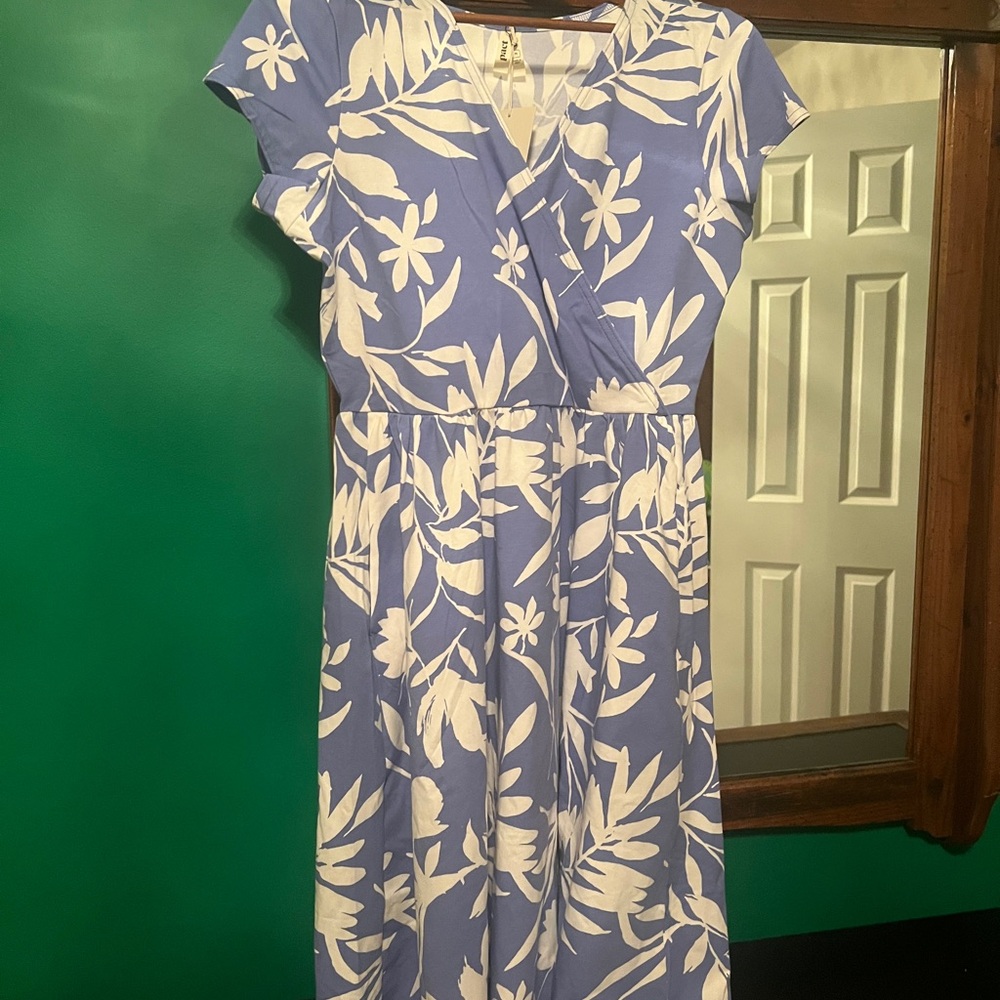 Floral Blue and White Wrap Dress